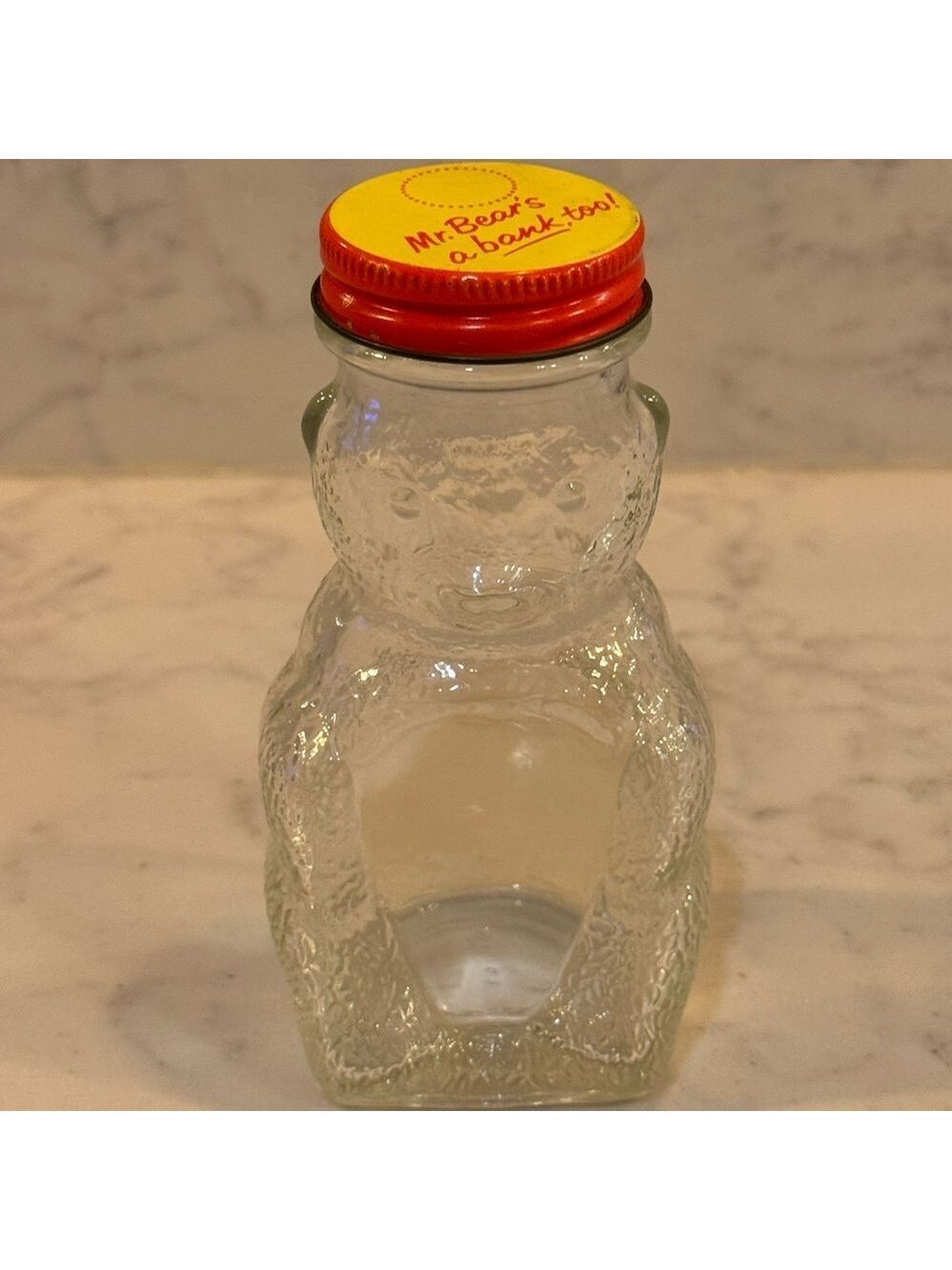 Vintage Clear Glass Mr. Bear Jar with Red Lid - Picture 2 of 6